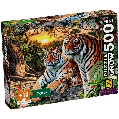 Mini Quebra-cabeça 500 peças Tigres - 4603 - Grow - Real Brinquedos
