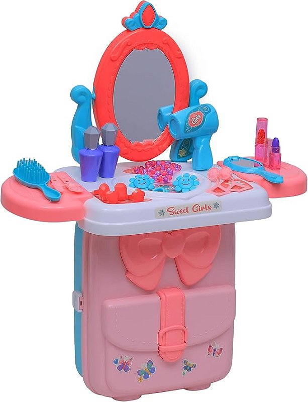 Maleta 3 em 1 Penteadeira 50cm Rosa - 10330 - Zippy Toys - Real