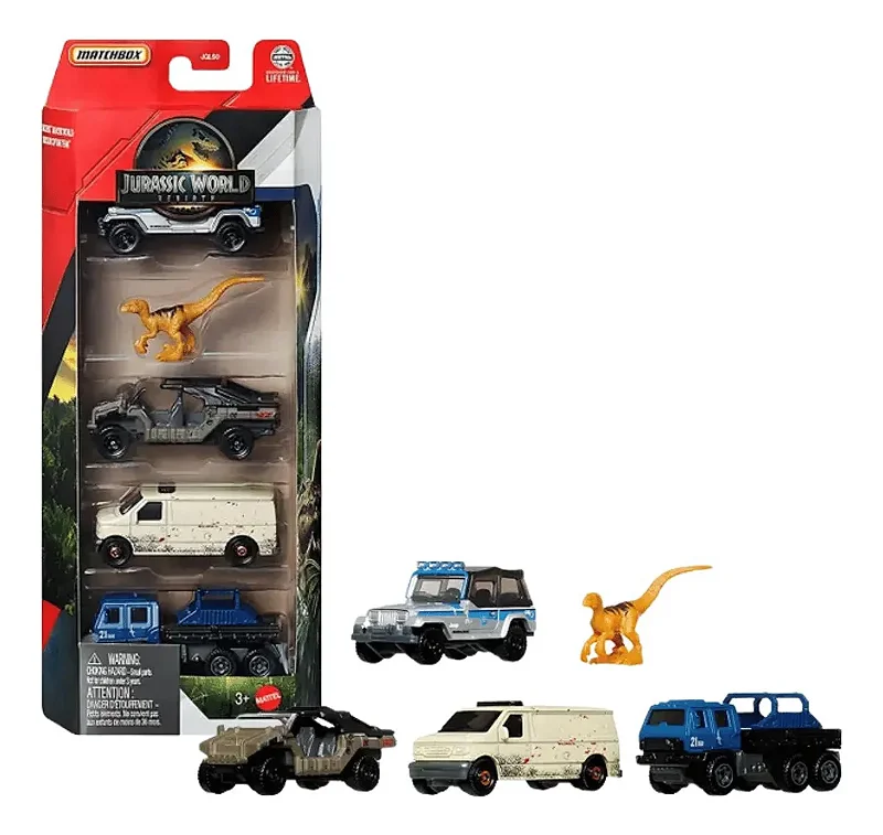 Matchbox Jurassic World Rebirth 5 Carrinhos - JGL60/JGL25 - Mattel