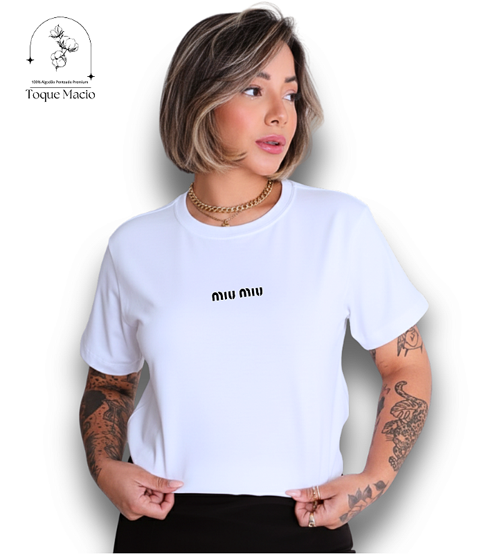 miu miu Tシャツ T-shirt MIU MIU - BRANCO - Lara Costa Brand - Perfeita Para Você