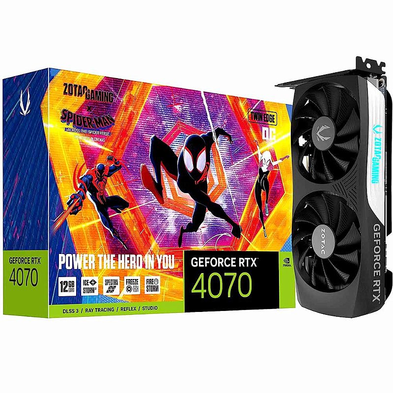 Placa de vídeo GeForce RTX 4070, 12GB, Zotac Gaming, OC, Spider