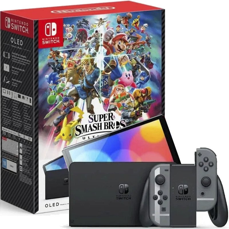 Console Nintendo Switch Oled 64gb Cinza Edição Jogo Super Smash Bros  Ultimate