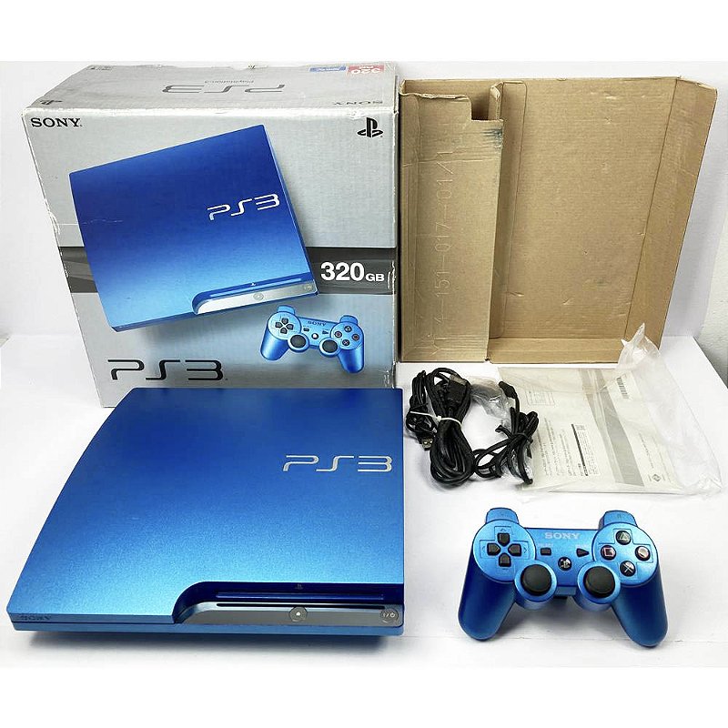 PlayStation 3 Slim, Azul, Splash Blue, 320GB, Na Caixa Seriado