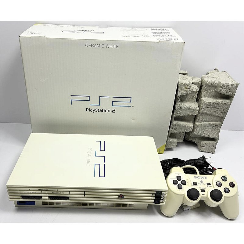 PS2 ホワイト PlayStation 2, Ceramic White, Branco, Na Caixa Seriado, 1 Controle