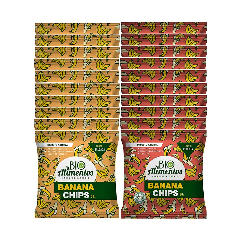 KIT MIX BANANA CHIPS SALGADA E PIMENTA 20 UNIDADES MY SNACK SP