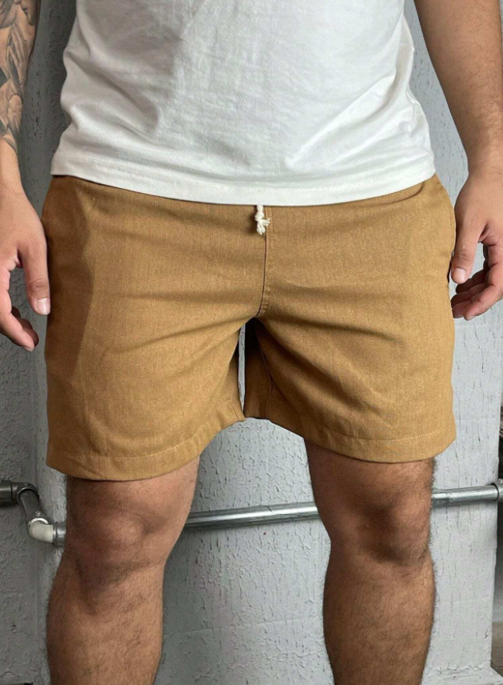 SHORTS EM LINHO PREMIUM - Cáqui