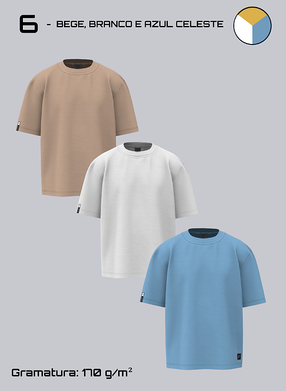 Kit 3 Camisetas Oversized Basic - 170 g/m²