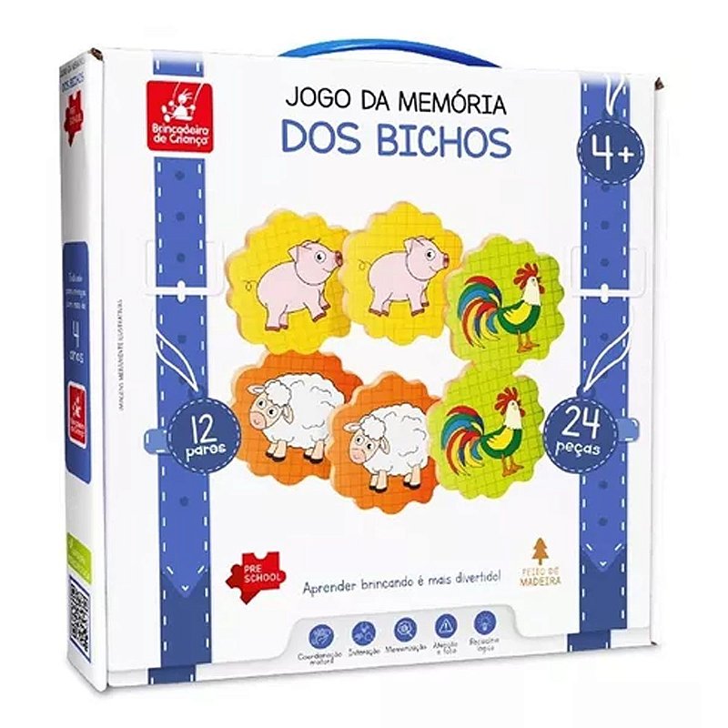 Jogo da Memória dos Bichos Brincadeira de Criança - Loja Zuza Brinquedos