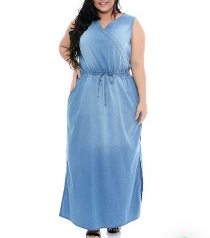 vestidos jeans longo plus size