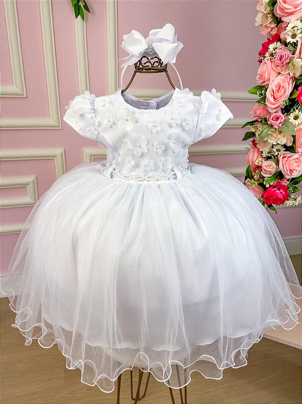 Vestido Infantil Menina Bonita Branco Florzinhas BELLI KIDS ATACADO