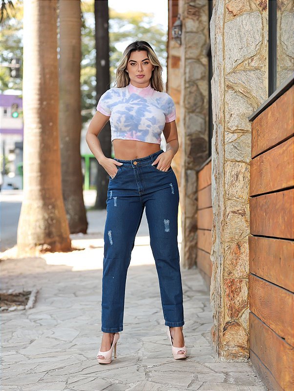 Calça jeans Wide Leg clara básica cintura alta feminina - HR Rihanna Fashion