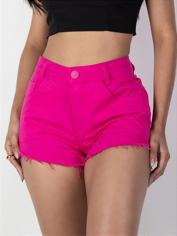 Short Jeans Feminino Cintura Alta Desfiado Curto Rasgado