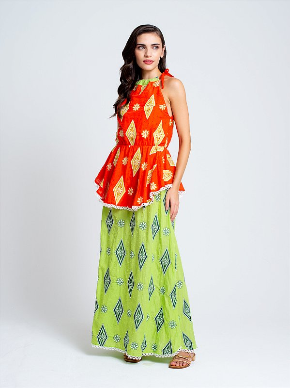 Vestido Cactus Regata | Laranja e Verde