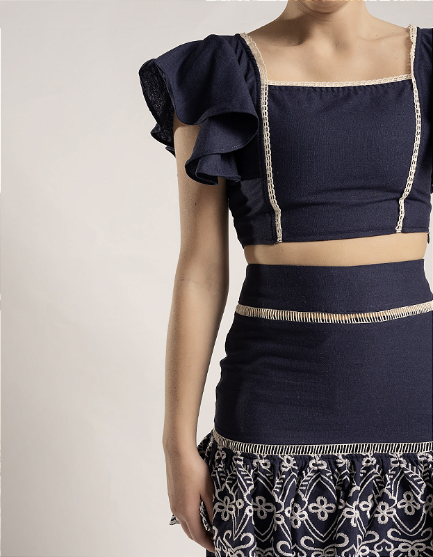Top Linho Babado | azul marinho