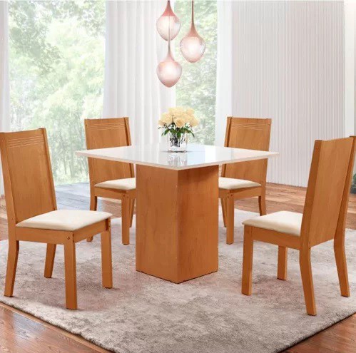 Mesa de Jantar Dakota com 4 Cadeiras Ouro Preto 90x90 - Drikamóveis