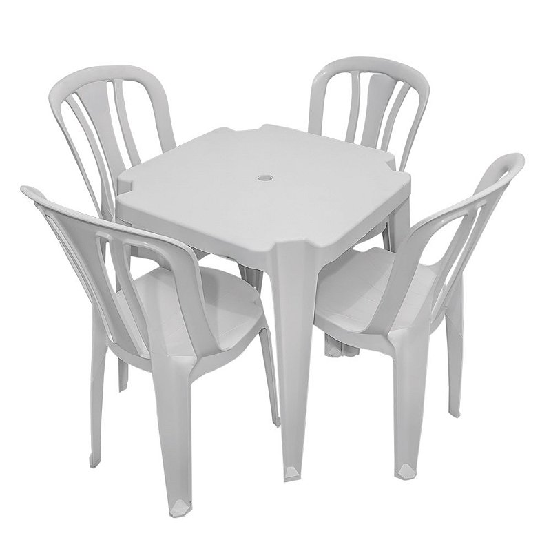 Conjunto/Jogo de Mesa com 4 Cadeiras Plásticas Bistrô 182 Kilos Branca ...