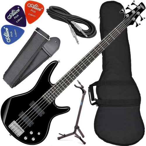 Kit Baixo Ibanez 5 Cordas Ativo Gsr 205 Preto + Acessórios Com 10