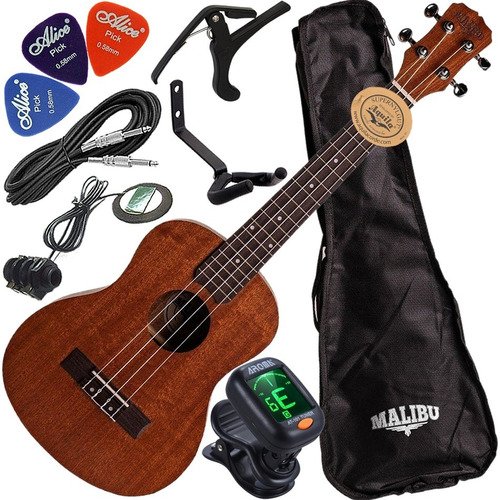 Kit Ukulele Elétrico Tenor Malibu 26s Sapele Cordas Aquila Com 10 OFF