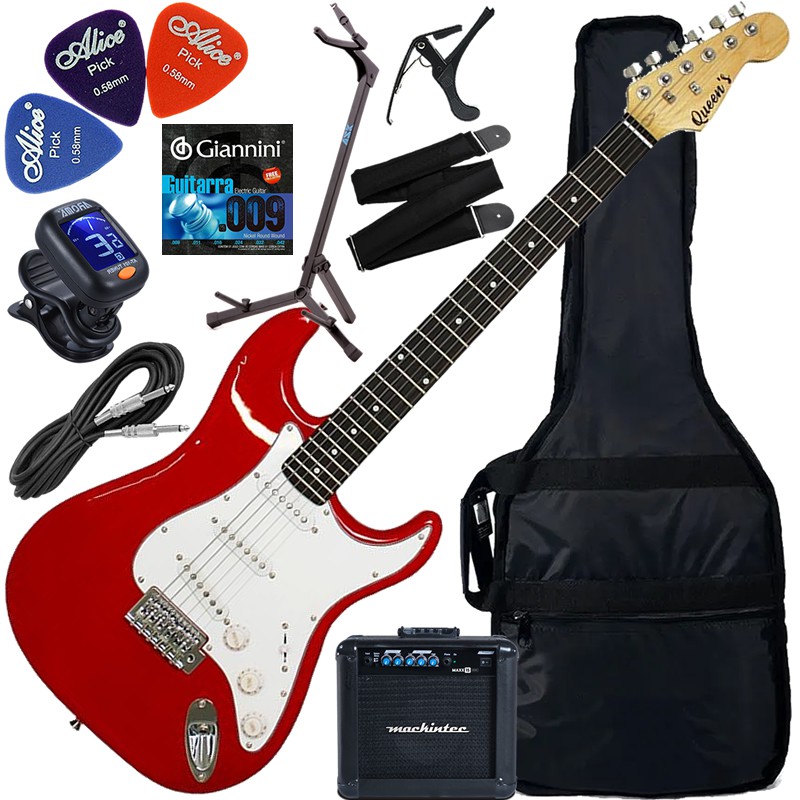 Kit Guitarra Elétrica Queen's 6 Cordas D137561 Vermelha Gx03 Com