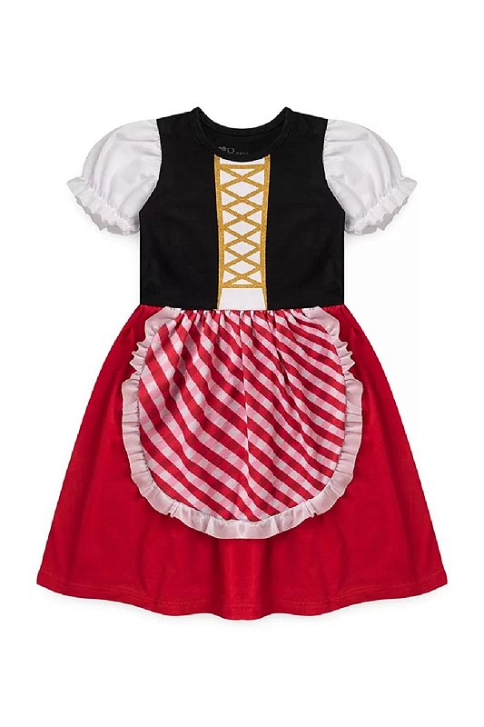 fantasia chapeuzinho vermelho infantil vestido algodão poliéster