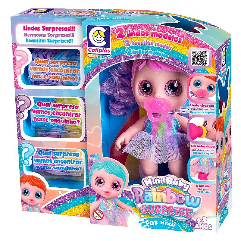 Boneca Mini Rainbow Surprise Faz Xixi Com Mechas Verde