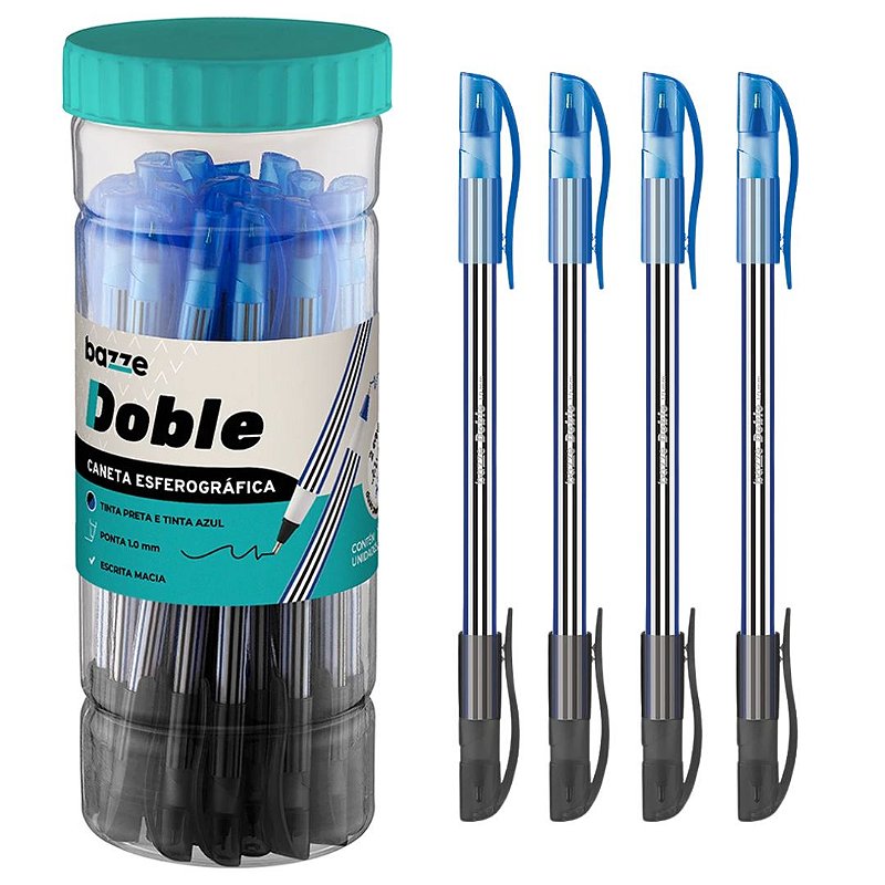 Caneta Doble Azul e Preto 1.0 - PT 24UND - BAZZE - Atacado Mabel