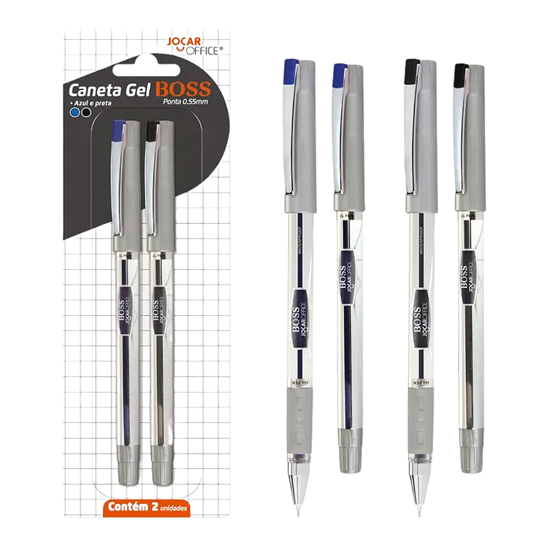 Caneta Gel BOSS 0.55 - BLISTER C/ 2 UND - AZUL E PRETA - JOCAR
