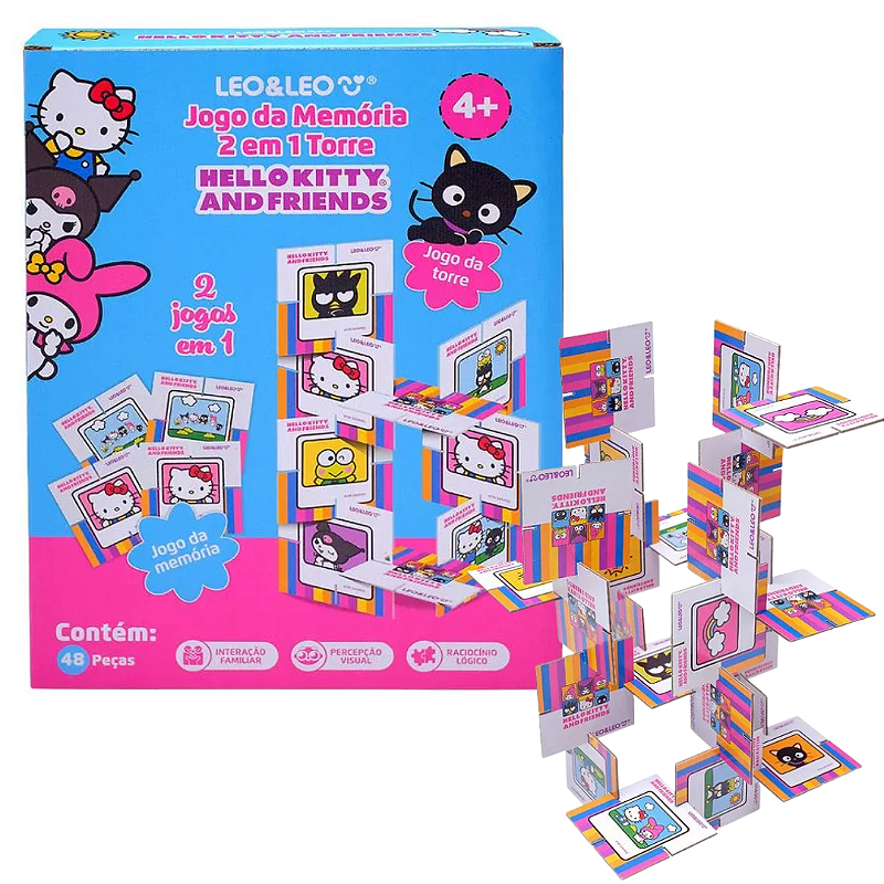 Jogo da Memória 2 EM 1 TORRE HELLO KITTY 48 PECAS CAIXA - LEO E