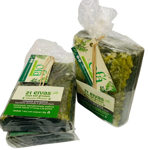 Sabonete Artesanal 21 ERVAS COM SAL GROSSO  Ofá 90 gr - Limpeza energética
