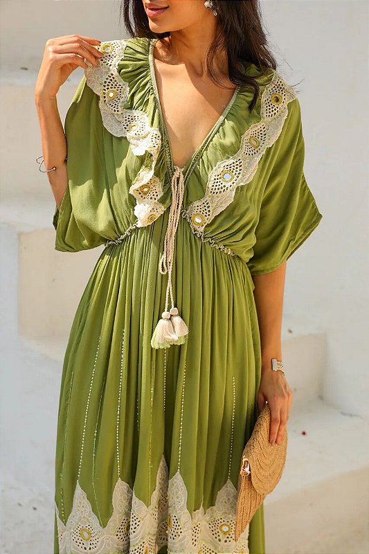 Vestido Longo Premium verde -  bordado