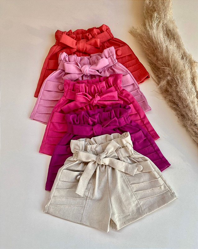 Short Saia em Linho Infantil Lily para Meninas - 4 a 10 - Iluna Kids