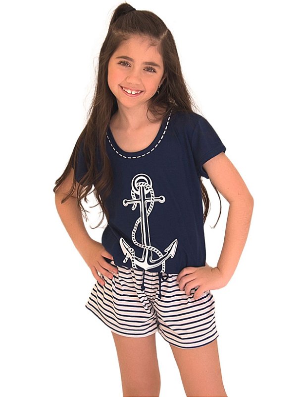 Pijama feminino infantil curto família âncora