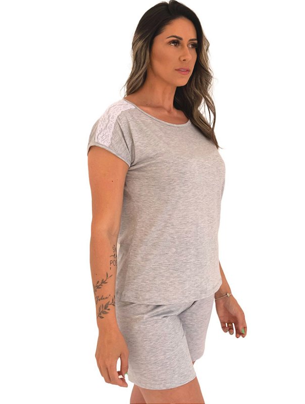 Pijama feminino manga japonesa com renda