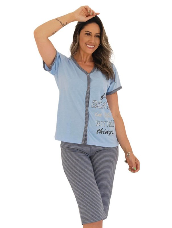 Pijama listrado aberto com pescador