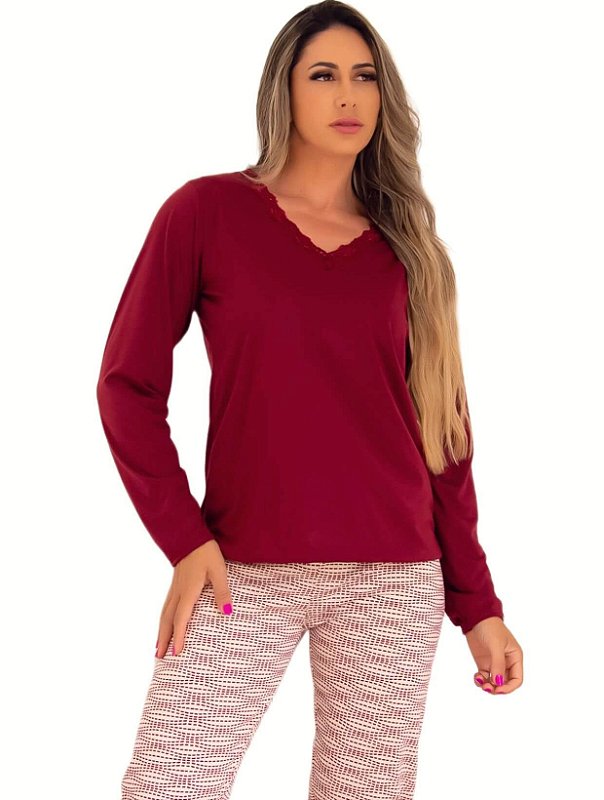 Pijama decote de renda