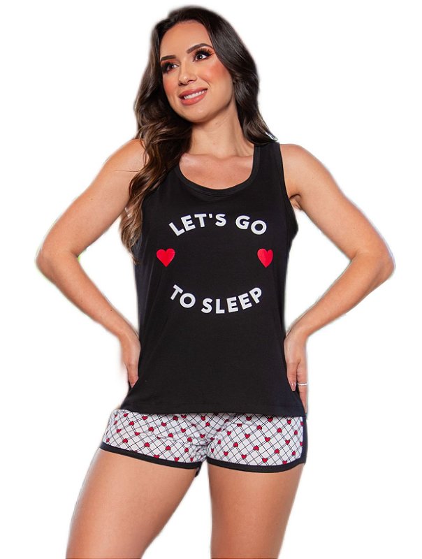 Pijama algodão feminino regata let's go