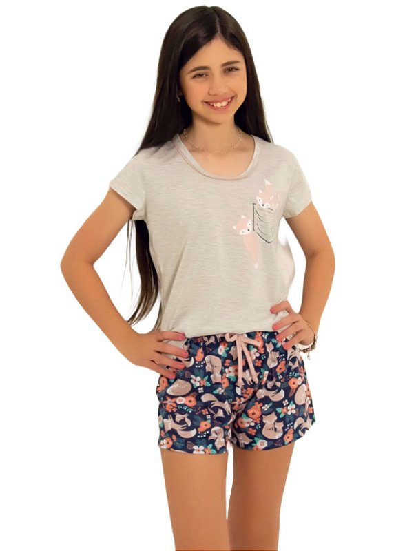 Pijama infantil feminino blusa raposa