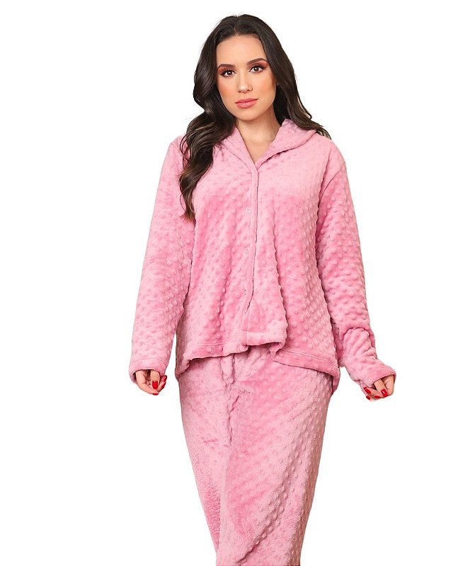 Conjunto fleece feminino quentinho com botões