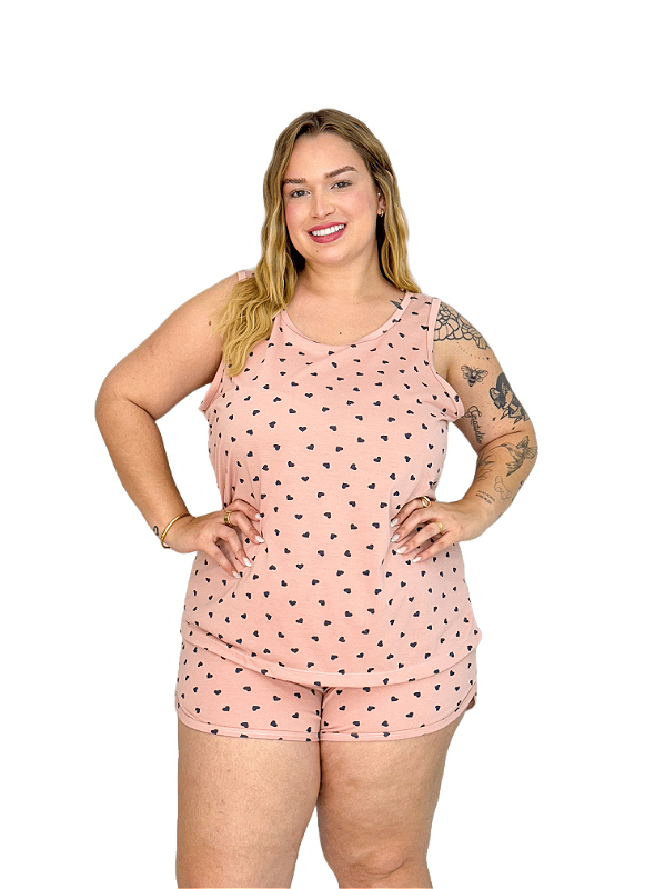 Pijama feminino plus size regata com short