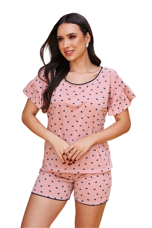 Pijama feminino com detalhe na manga
