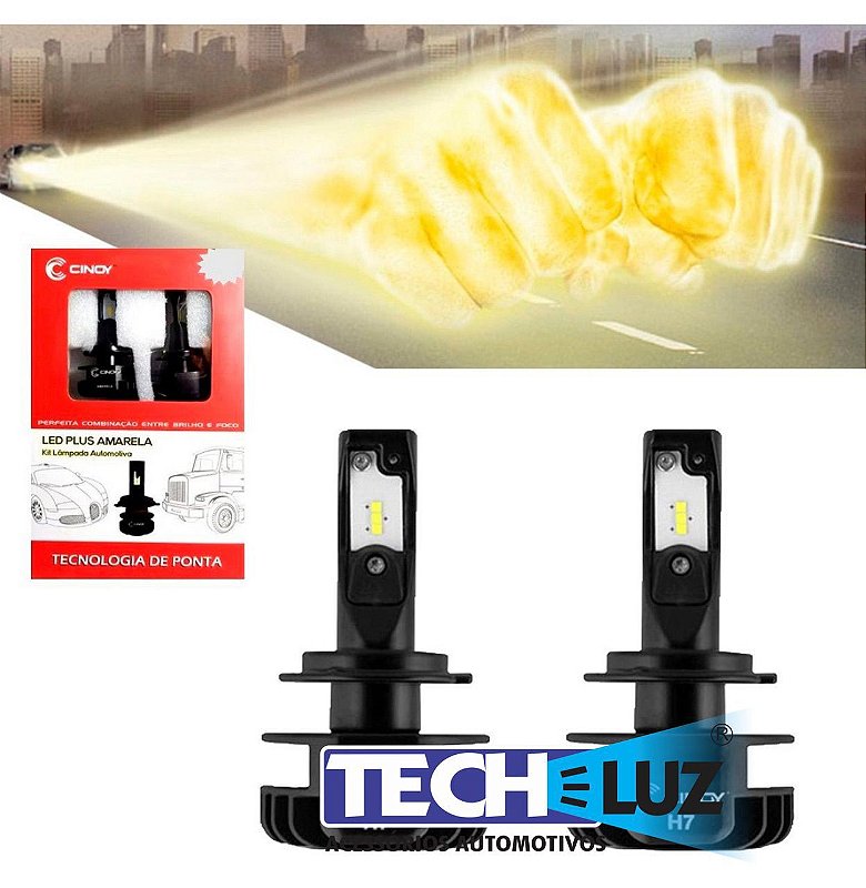 Kit Lâmpada Super LED H11 32W 4200K Amarelo TechLuz O melhor em