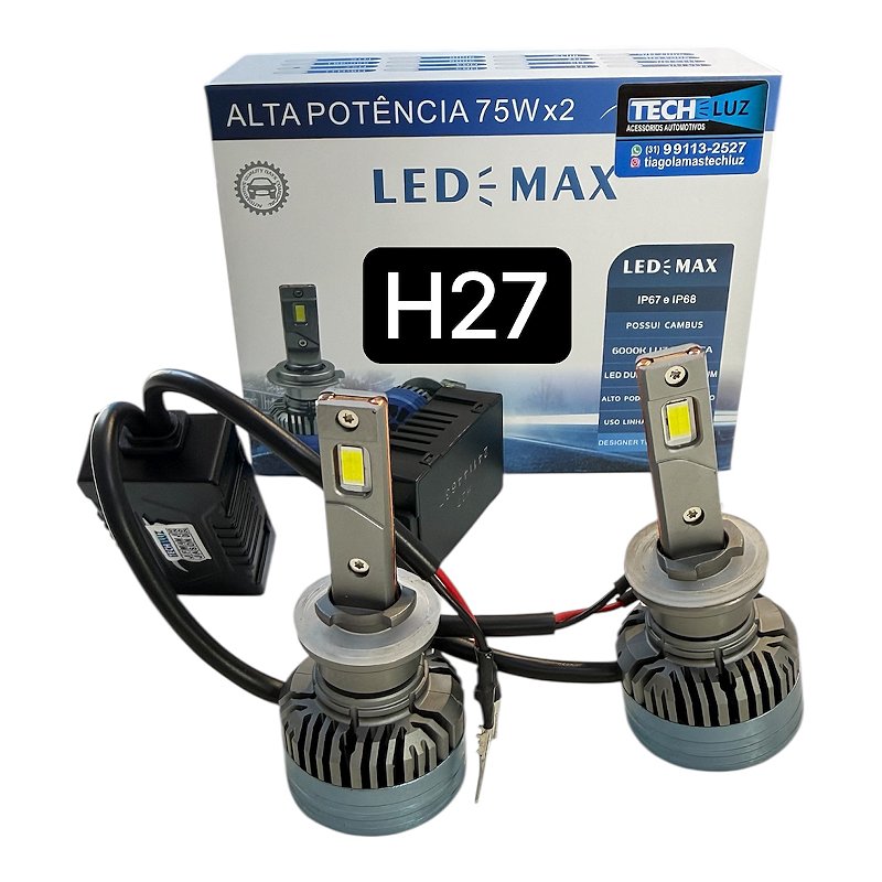 Super Led H27 Max 150w 15.000 Lumens Com Canceller - TechLuz - O