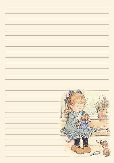 Papel de carta Menina e boneca com Linha pautada