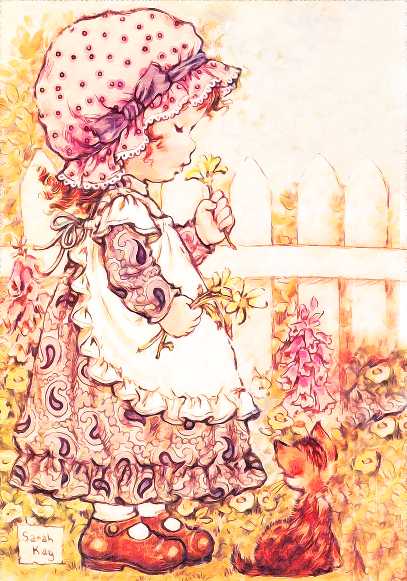 Papel de carta menina flor e gatinho