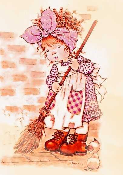 Papel de carta menina varrendo