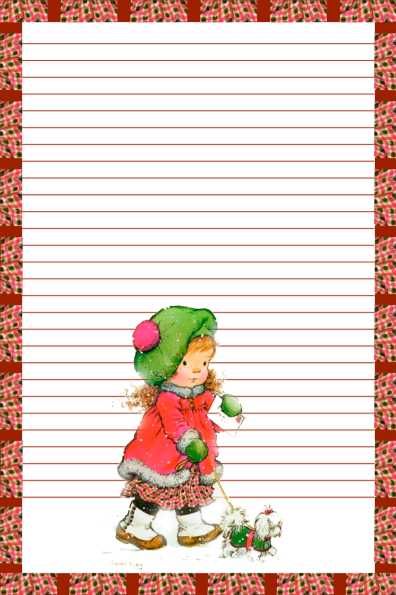 Papel de carta menina na neve com linhas pautadas