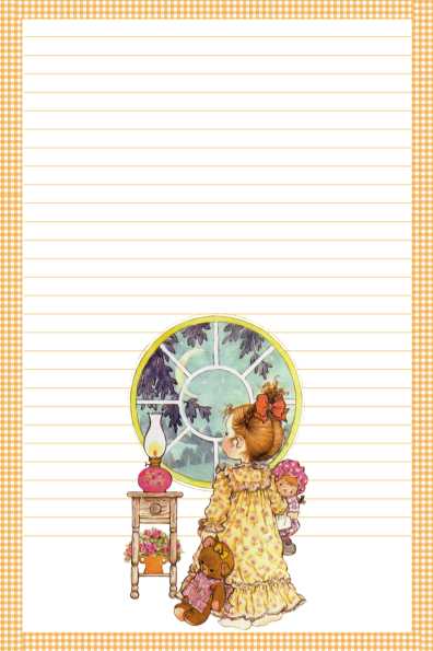 Papel de carta Sarah Kay menina na janela com linha pautada