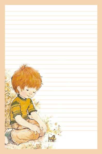 Papel de carta menino e gafanhoto com linhas pautadas