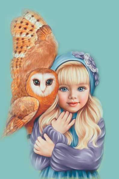 Papel de carta realista menina e coruja clarinho