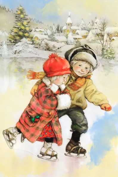 Papel de carta casal patinando na neve Lisi